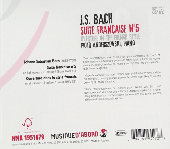 Piotr Anderszewski: J.S. Bach: French Suite No. 5. - CD Foto #2