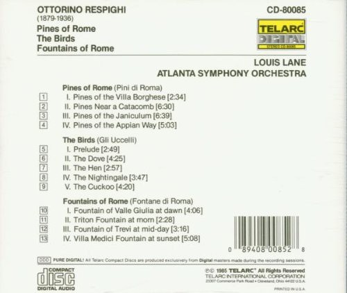 Atlanta Symphony Orchestra, Louis Lane: Respighi: Pines of Rome, The Birds & Fountains of Rome - CD Foto #2