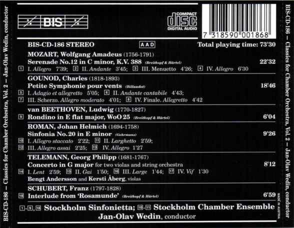 Stockholm Sinfonietta, Jan-Olav Wedin: Classics for Chamber Orchestra, Vol.2 - CD Foto #2