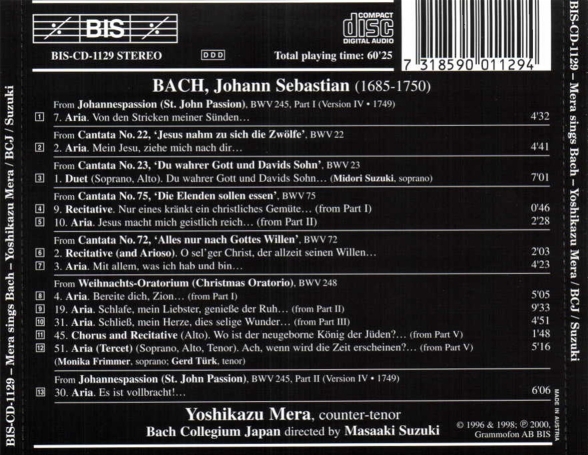 Yoshikazu Mera: Mera sings Bach - CD Foto #2