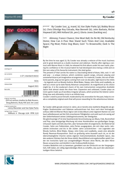 Ry Cooder - Plak Foto #2