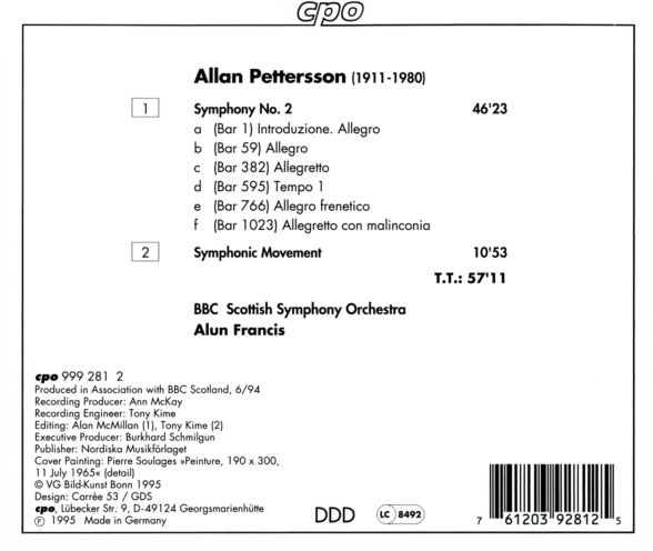 BBC Scottish Symphony Orchestra, Alun Francis: Pettersson: Symphony No.2 - CD Foto #2