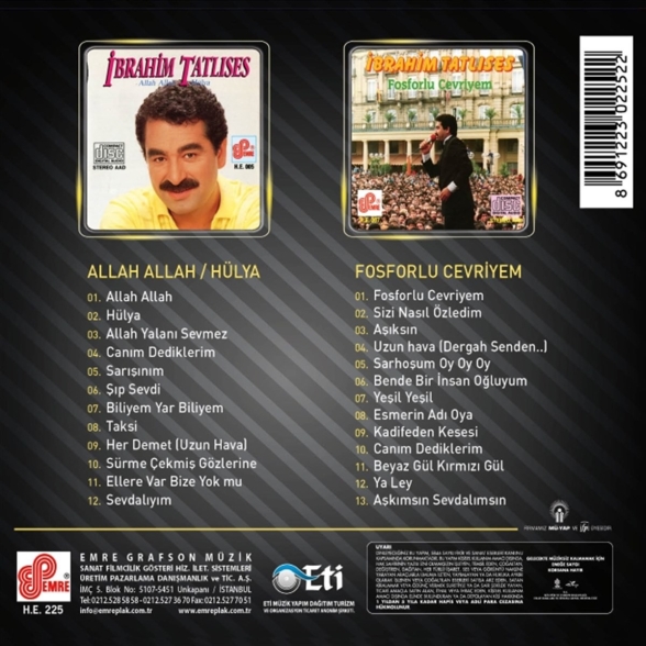 İbrahim Tatlıses: Allah Allah - Hülya / Fosforlu Cevriyem Arşiv 1 - CD Foto #2