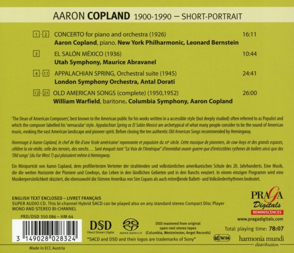 Aaron Copland, William Warfield: Piano Concerto, El Salón México, Appalachian Spring, Old American Songs - SACD Foto #2