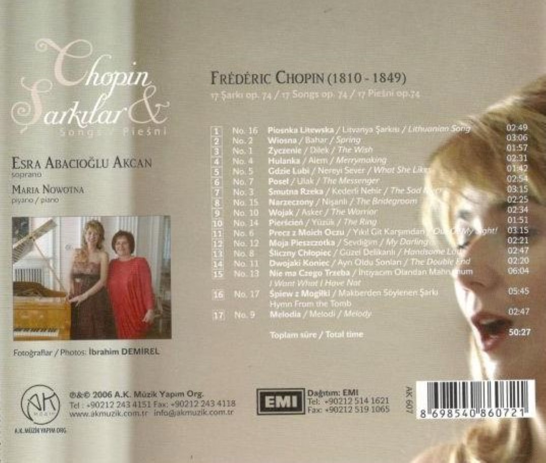 Chopin　Akcan:　CD　Esra　Opus3a　Abacıoğlu　Şarkılar