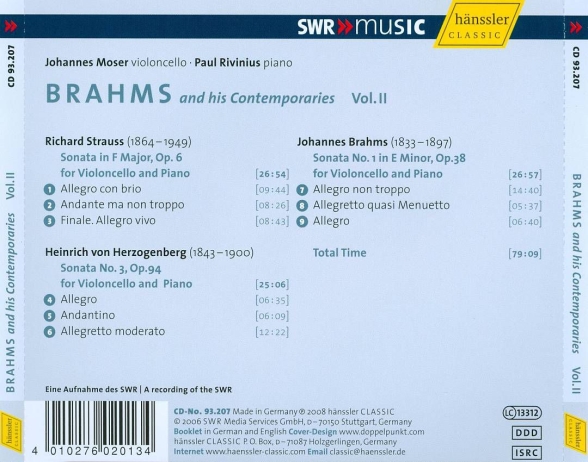 Johannes Moser, Paul Rivinius: Brahms and His Contemporaries Vol.2 - CD Foto #2