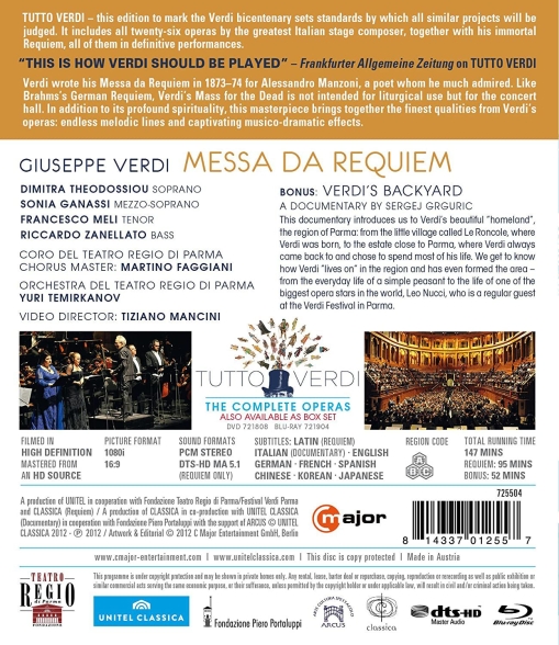 Sonia Ganassi, Dimitra Theodossiou, Riccardo Zanellato, Coro del Teatro Regio di Parma, Francesco Meli, Orchestra Del Teatro Regio Di Parma, Yuri Temirkanov: Verdi: Messa Da Requiem - BluRay Foto #2