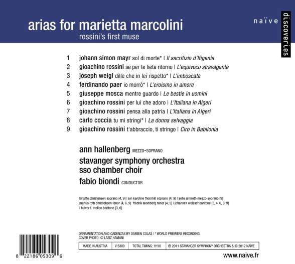 Ann Hallenberg: Arias for Marietta Marcolini (Rossini's first muse) - CD Foto #2