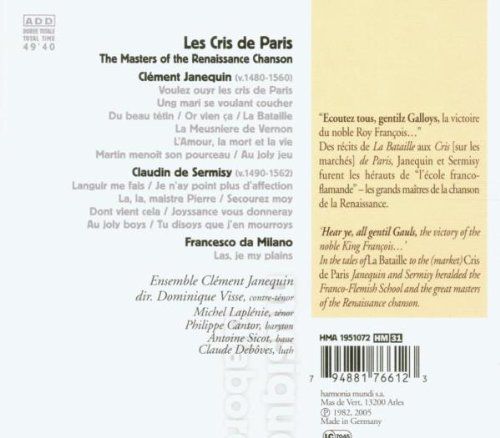 Ensemble Clément Janequin, Dominique Visse: Les Cris de Paris - Songs - CD Foto #2