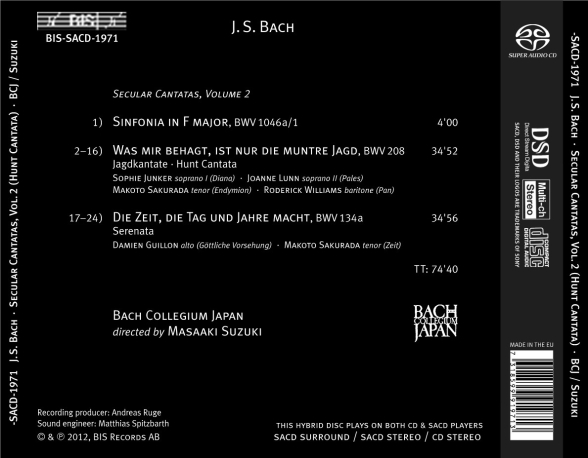 Bach Collegium Japan, Masaaki Suzuki: J.S. Bach: Secular Cantatas, Vol. 2 - SACD Foto #2
