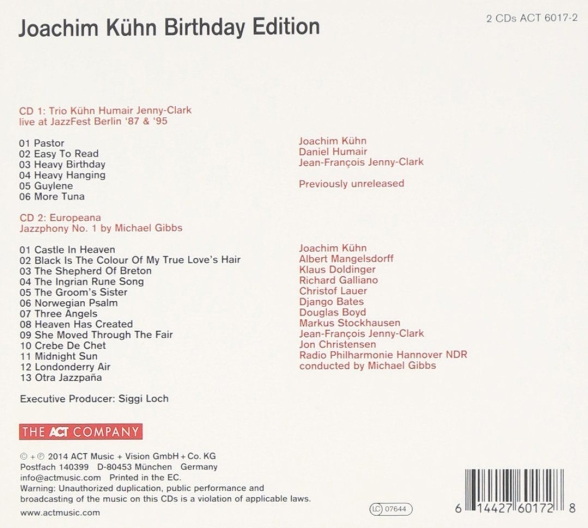 Joachim Kühn, Daniel Humair, Jean-François Jenny-Clark: Birthday Edition - CD Foto #2