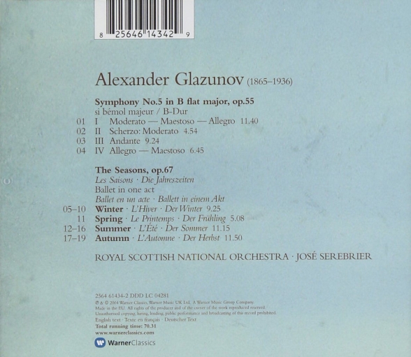 Royal Scottish National Orchestra, José Serebrier: Glazunov: Symphony No.5, The Seasons - CD Foto #2