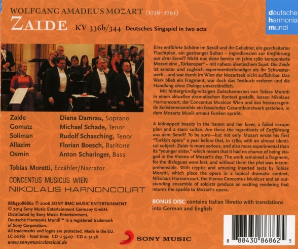 Nikolaus Harnoncourt, Concentus Musicus Wien, Tobias Moretti, Diana Damrau, Michael Schade: Mozart: Zaide - CD Foto #2