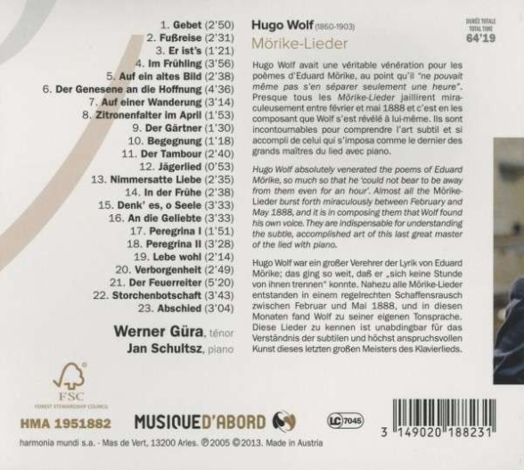 Werner Güra, Jan Schultsz: Wolf: Mörike-Lieder - CD Foto #2