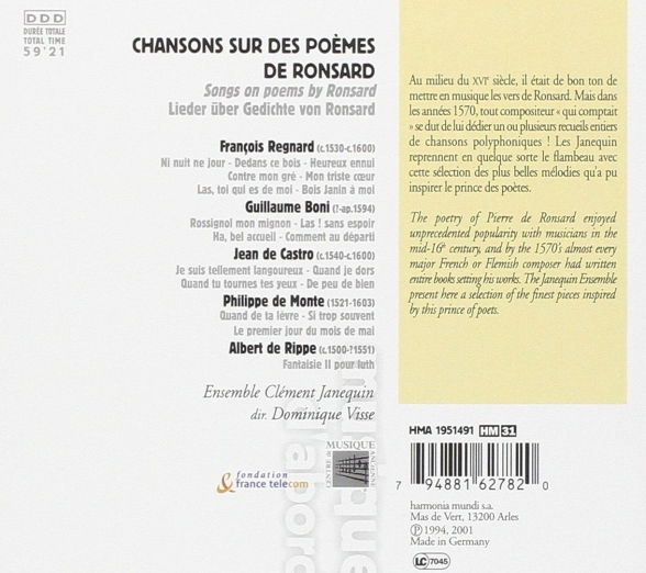 Ensemble Clément Janequin, Dominique Visse: Songs on Poems by Ronsard - CD Foto #2