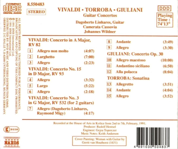 Dagoberto Linhares, Camerata Cassovia, Johannes Wildner: Guitar Conceros (Giuliani, Torroba, Vivaldi) - CD Foto #2