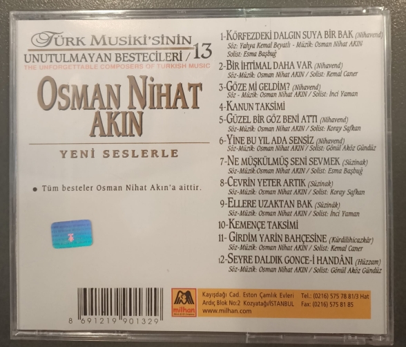 Çeşitli Sanatçılar, Osman Nihat Akın: Türk Musiki'sinin Unutulmayan Bestecileri (Osman Nihat Akın) - CD Foto #2