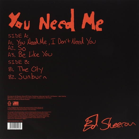 Ed Sheeran: You Need Me [Ep] - Single Plak Foto #2