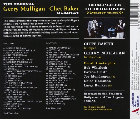 Gerry Mulligan, Chet Baker: The Original Gerry Mulligan - Chet Baker Quartet - CD Foto #2