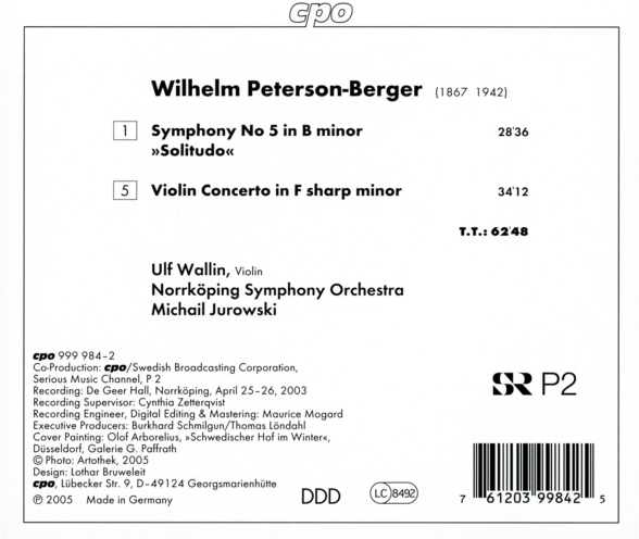 Michail Jurowski, Ulf Wallin, Norrköping Symphony Orchestra: Peterson-Berger: Symphony No 5, Violin Concerto - CD Foto #2