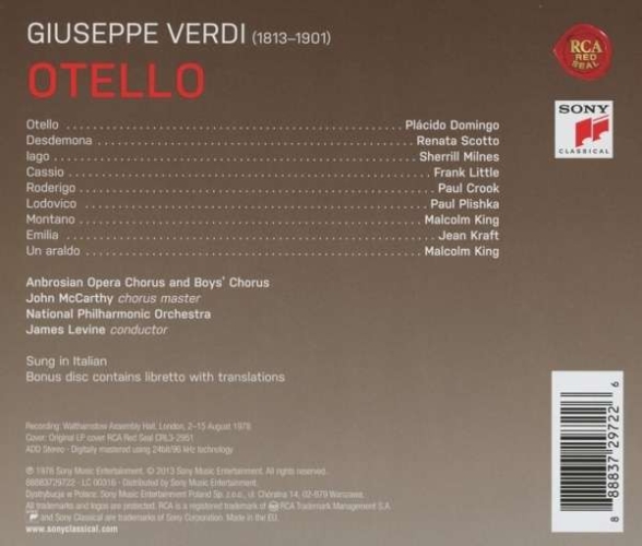 Plácido Domingo, Renata Scotto, Sherrill Milnes, James Levine, National Philharmonic Orchestra: Verdi: Otello - CD Foto #2