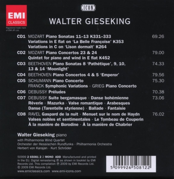 Walter Gieseking, Philharmonia Orchestra, Philharmonia Wind Quartet, Herbert von Karajan: Walter Gieseking - Poet of the Keyboard - CD Foto #2