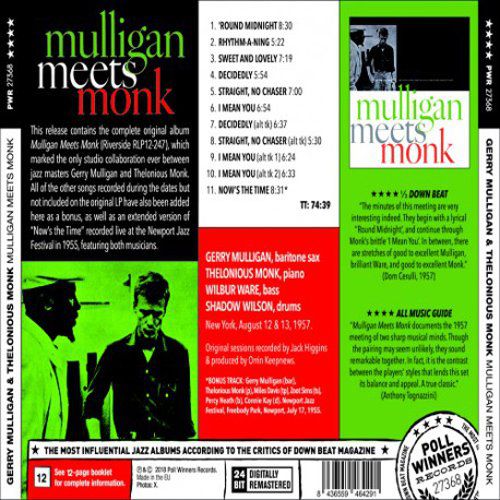 Gerry Mulligan, Thelonious Monk: Mulligan Meets Monk + 1 Bonus Track - CD Foto #2