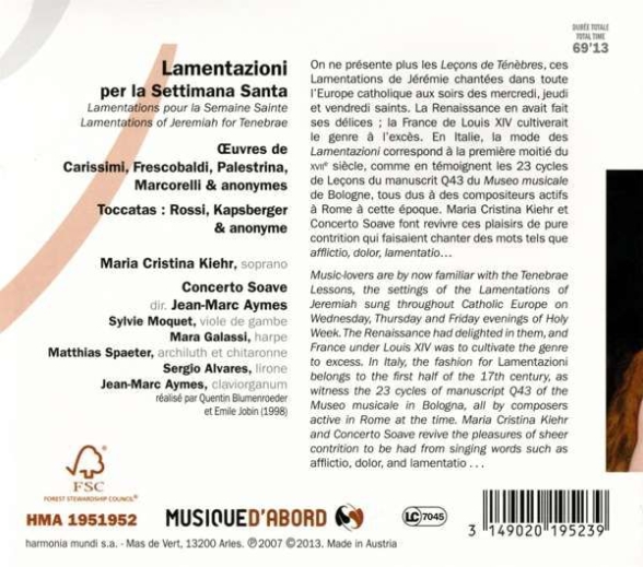 Maria Cristina Kiehr, Jean-Marc Aymes: Maria Cristina Kiehr - Lamentazioni per la Settimana Santa - CD Foto #2
