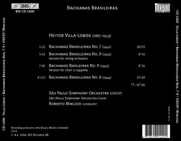 Roberto Minczuk, Sao Paulo Symphony Orchestra, Sao Paulo Symphony Orchestra Choir: Heitor Villa-Lobos & Bachianas Brasileiras Nos.7-9 - CD Foto #2