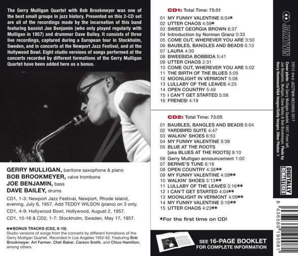Gerry Mulligan Quartet  - Complete Recordings With Bob Brookmeyer, Joe Benjamin & Dave Bailey. - CD Foto #2