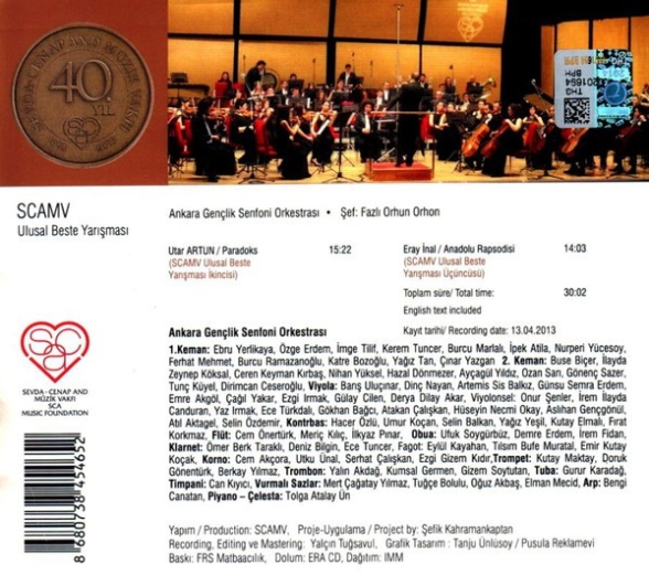 Ankara Gençlik Senfoni Orkestrası, Orhun Orhon: SCAMV Ulusal Beste Yarışması - CD Foto #2