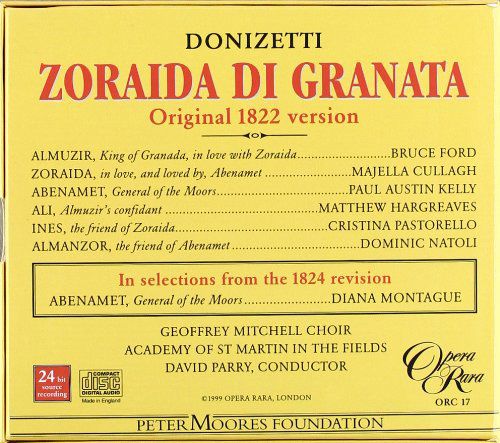Majella Cullagh, Bruce Ford, Paul Austin Kelly, Cristina Pastorello, Academy of St. Martin in the Fields, David Parry: Donizetti: Zoraida di Granata (Original 1822 version) - CD Foto #2