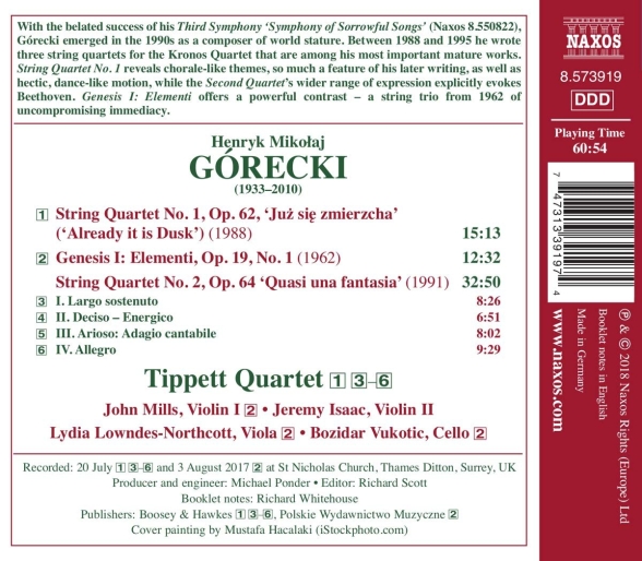 Tippett Quartet: Gorecki: String Quartets - CD Foto #2