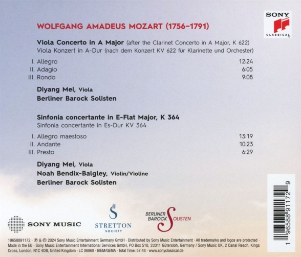 Diyang Mei, Berliner Barock Solisten, Noah Bendix-Balgley: Mozart: Viola Concerto & Sinfonia Concertante - CD Foto #2