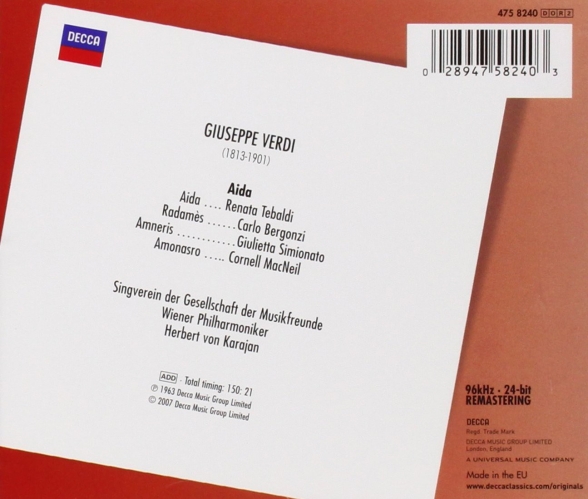 Herbert von Karajan, Wiener Philharmoniker, Renata Tebaldi, Carlo Bergonzi: Verdi: Aida - CD Foto #2